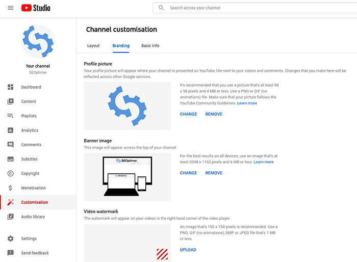 YouTube channel branding